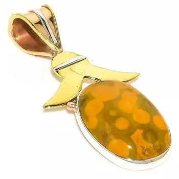 Natural Ocean Jasper TwoTone 925 Solid Sterling Silver Gift Pendant 1.75 k8b54