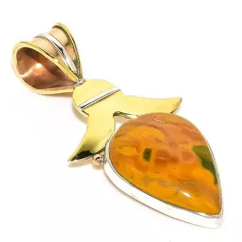 Natural Ocean Jasper TwoTone 925 Solid Sterling Silver Gift Pendant 1.75 k2O97