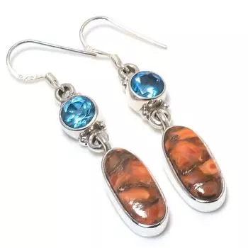 Natural Orange Copper Turquoise 925 Solid Sterling Silver Earring 1.75 c4G77