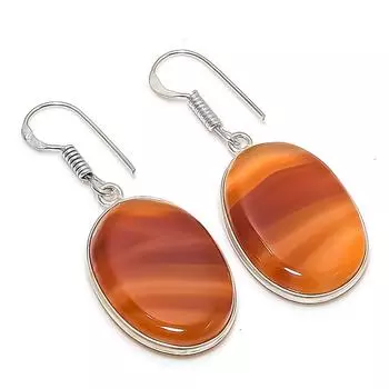 Natural Orange Lace Agate 925 Sterling Silver Jewelry Earring 1.69 l3W46
