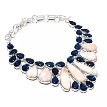 Ожерелье из серебра 925 пробы с натуральным оранжевым сколецитом и топазом 18 дюймов A6r63