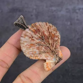 Natural Orange Sea Shell Gemstone Copper Wire Wrap Jewelry Pendant 2.56 b8N93