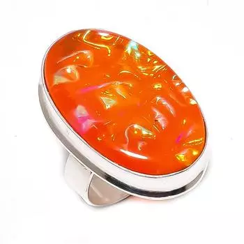 Natural Orange Triplet Opal 925 Sterling Silver Jewelry Ring Size 8 W6A39