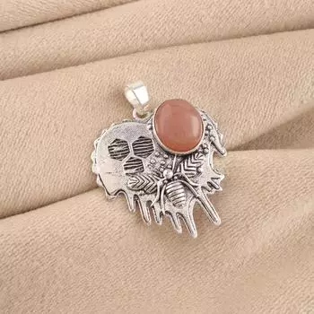 Natural Peach Moonstone Gemstone 925 Sterling Silver Handcrafted Pendant 1.49 CP-28-26