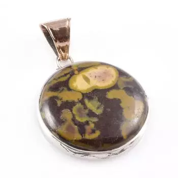 Natural Peanut Wood Jasper 925 Sterling Silver Jewelry TwoTone Pendant 1.7 r6Z13