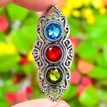 Natural Peridot, Garnet Gemstone 925 Sterling Silver Gift Ring Size 10.5 G9h57