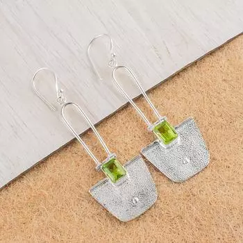 Natural Peridot Gemstone 925 Sterling Silver Handmade Jewelry Boho Earrings 2.2 EE-68-6