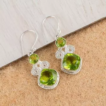 Natural Peridot Gemstone 925 Sterling Silver Handmade Jewelry Earrings 1.12 EE-69-6