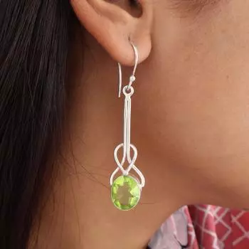 Natural Peridot Gemstone 925 Sterling Silver Jewelry Handmade Drop Earrings1.76 EE-171-3