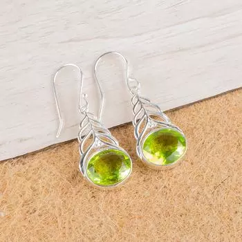 Natural Peridot Gemstone 925 Sterling Silver Jewelry Drop/Dangle Earrings 1.64 CE-1-6