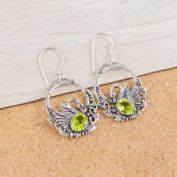 Natural Peridot Gemstone 925 Sterling Silver Jewelry Drop/Dangle Earrings 1.64 CE-2-7