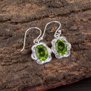 Natural Peridot Gemstone 925 Sterling Silver Jewelry Handmade Earrings 1.30 EE-11-9