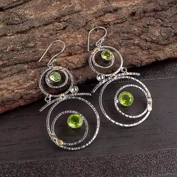 Natural Peridot Gemstone 925 Sterling Silver Jewelry Artisan Hook Earrings 2.86 EE-76-10