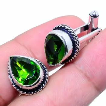 Natural Peridot Gemstone Handmade 925 Sterling Silver Cufflinks Stnd. p3G29
