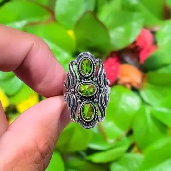 Natural Peridot Gemstone Handmade 925 Sterling Silver Gift Ring Size 11 w1A11