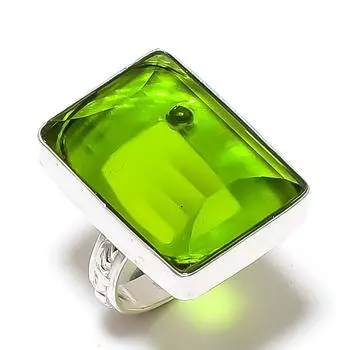 Natural Peridot Gemstone Handmade 925 Sterling Silver Jewelry Ring Size 7 O8c46