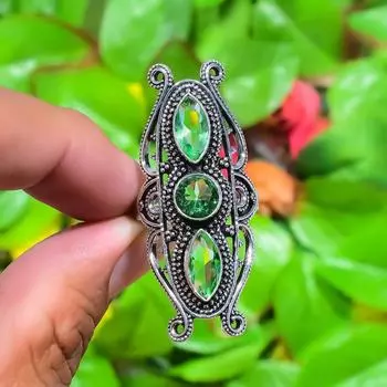 Natural Peridot Gemstone Handmade 925 Sterling Silver Gift Ring Size 7.5 j7B13