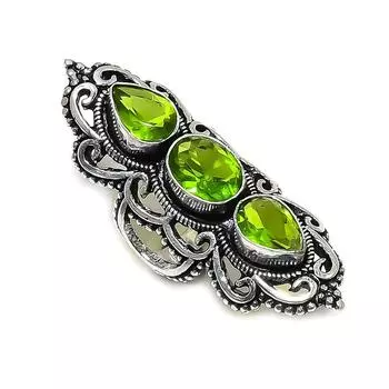 Кольцо из серебра 925 пробы с натуральным драгоценным камнем перидот, размер 6 D9Z05