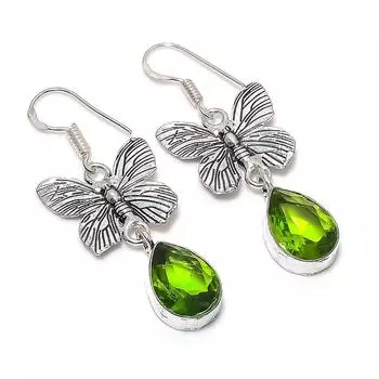 Серьги из стерлингового серебра 925 пробы с натуральным драгоценным камнем перидот 1,97 дюйма V2g15