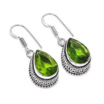 Natural Peridot Gemstone Handmade 925 Sterling Silver Jewelry Earring 1.42 t7o76