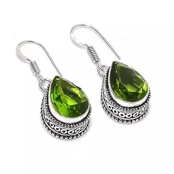Natural Peridot Gemstone Handmade 925 Sterling Silver Jewelry Earring 2.17 E4C59