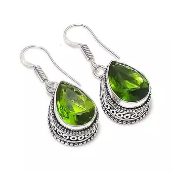 Natural Peridot Gemstone Handmade 925 Sterling Silver Jewelry Earring 1.38 H8F20