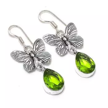 Серьги из стерлингового серебра 925 пробы с натуральным драгоценным камнем перидот 1,97 дюйма Z1L15