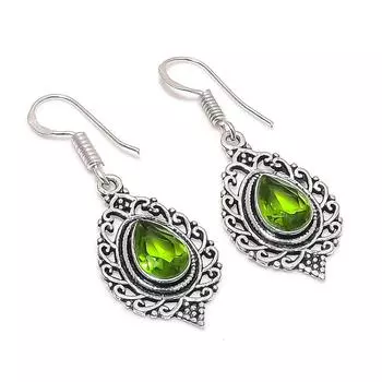 Natural Peridot Gemstone Handmade 925 Sterling Silver Jewelry Earring 1.69 Q1c94