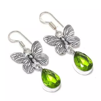 Natural Peridot Gemstone Handmade 925 Sterling Silver Jewelry Earring 1.89 C1R08
