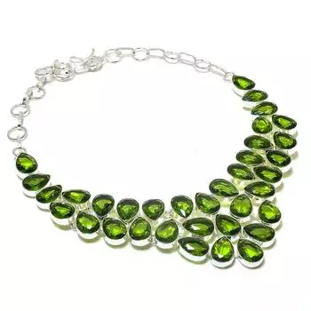Natural Peridot Gemstone Handmade 925 Sterling Silver Jewelry Necklace 18 v8k25