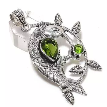 Подвеска из стерлингового серебра 925 пробы с натуральным драгоценным камнем перидот, ручная работа, 2,56 дюйма, длина 1 м78