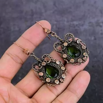 Natural Peridot Gemstone Handmade Copper Wire Wrap Jewelry Earring 2.64 p5k65