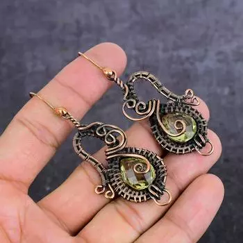 Серьги из натурального драгоценного камня перидот ручной работы из медной проволоки 2,84 дюйма z2Z39