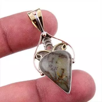 Natural Picasso Jasper 925 Solid Sterling Silver Gift TwoTone Pendant 1.75 k0Z81