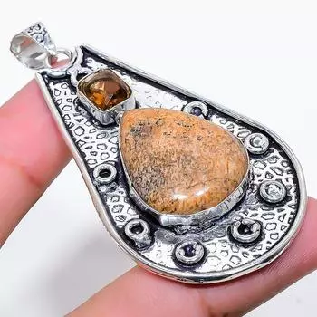 Natural Picture Jasper, Topaz Gemstone 925 Sterling Silver Pendant 2.64 z7L38