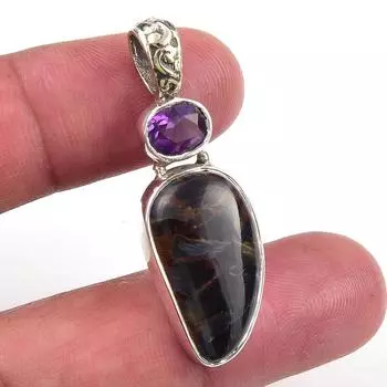 Natural Pietersite,African Amethyst 925 Solid Sterling Silver Pendant 1.50 L3g37