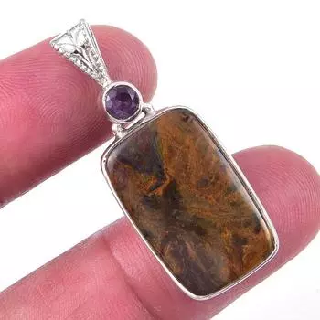 Natural Pietersite,Amethyst 925 Solid Sterling Silver Jewelry Pendant 1.50 u3b83