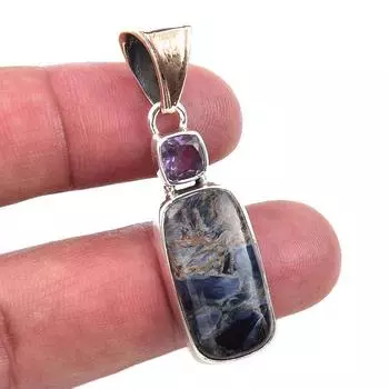 Natural Pietersite,Amethyst 925 Solid Sterling Silver Jewelry Pendant 1.75 O5r45
