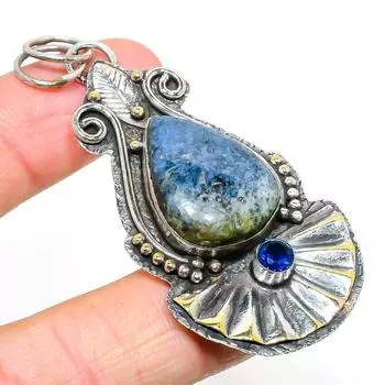 Подвеска из натурального петерсита, голубого топаза, стерлингового серебра 925 пробы, 2,76 дюйма, p5k59