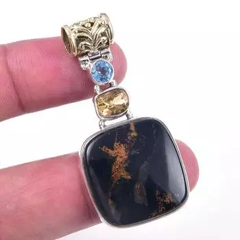 Natural Pietersite,Citrine Gemstone 925 Solid Sterling Silver Pendant 2 z9P75