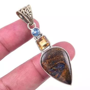Natural Pietersite,Citrine Gemstone 925 Solid Sterling Silver Pendant 2.25 G4r05
