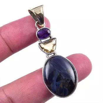 Natural Pietersite,Citrine Gemstone 925 Solid Sterling Silver Pendant 2 u7j84