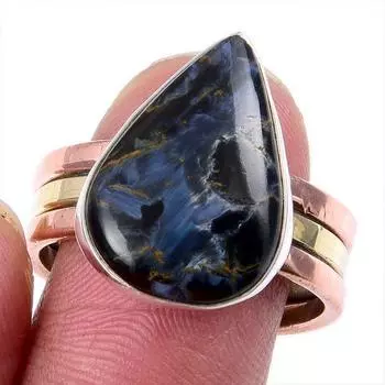 Natural Pietersite Gemstone 925 Solid Silver Jewelry Two Tone Ring S.10US Y6Q40