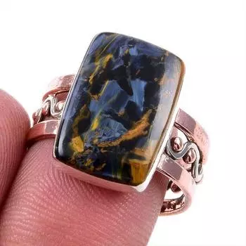Natural Pietersite Gemstone 925 Solid Silver Jewelry Two Tone Ring Size 9US U7O05