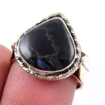 Natural Pietersite Gemstone 925 Solid Silver Jewelry Two Tone Ring S.7.5US i7R82