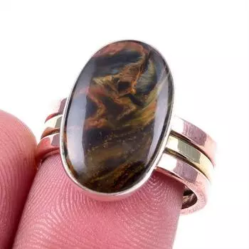 Natural Pietersite Gemstone 925 Solid Silver Jewelry Two Tone Ring S.7.5US l1c37