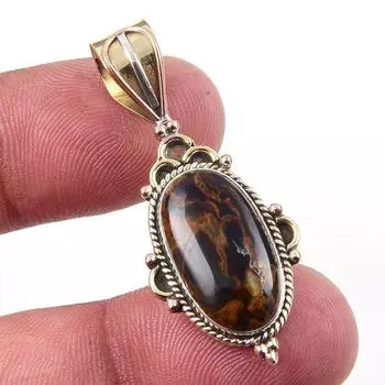 Natural Pietersite Gemstone 925 Solid Sterling Silver TwoTone Pendant 1.50 h6K77