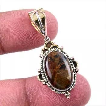 Natural Pietersite Gemstone 925 Solid Sterling Silver TwoTone Pendant 1.50 j7t90