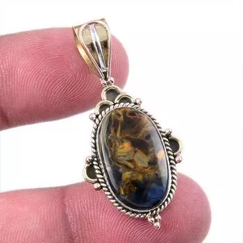 Подвеска из натурального драгоценного камня Питерсит из стерлингового серебра 925 пробы в двухцветном исполнении 1,50 дюйма O1N52