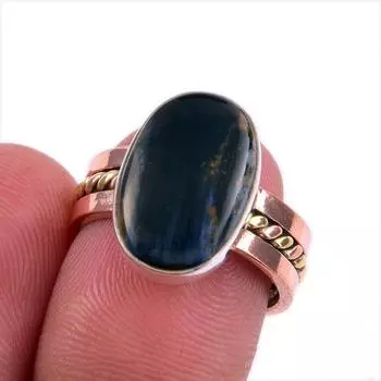 Natural Pietersite Gemstone 925 Solid Sterling Silver Two Tone Ring S.6.5 V9I02